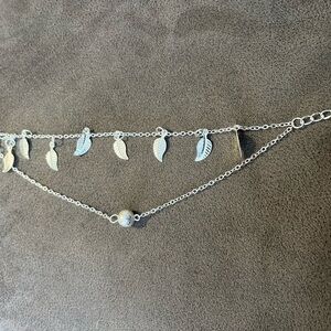 Foliage, Leaf Double Tassel Women’s Anklet, Silver Tone Fashion Jewelry